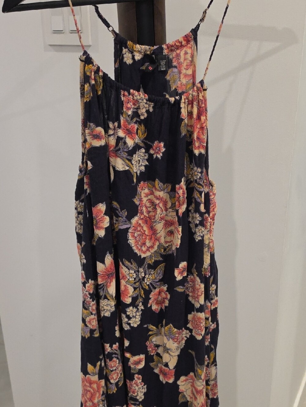 Billabong Navy Floral Maxi Dress with Pink and Cream Flowers
